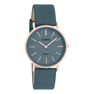 Rose gold coloured OOZOO watch with dark blue leather strap - C20203