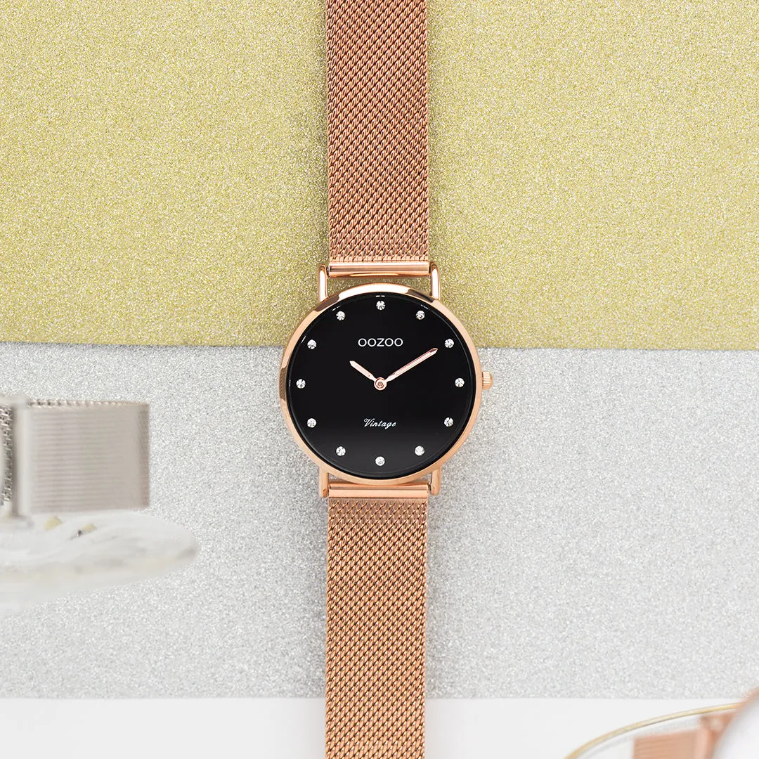 Rose gold coloured OOZOO watch with metal mesh bracelet - C20244