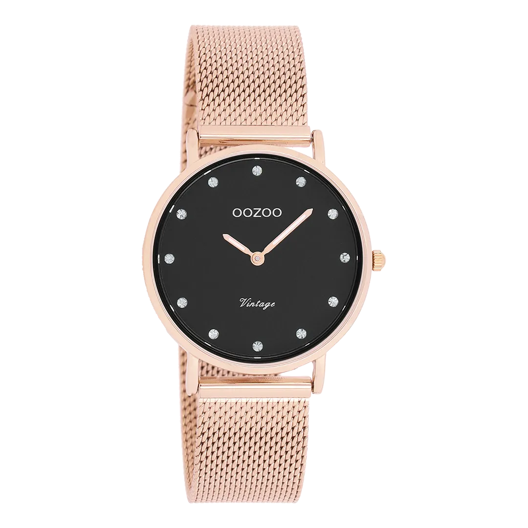 Rose gold coloured OOZOO watch with metal mesh bracelet - C20244