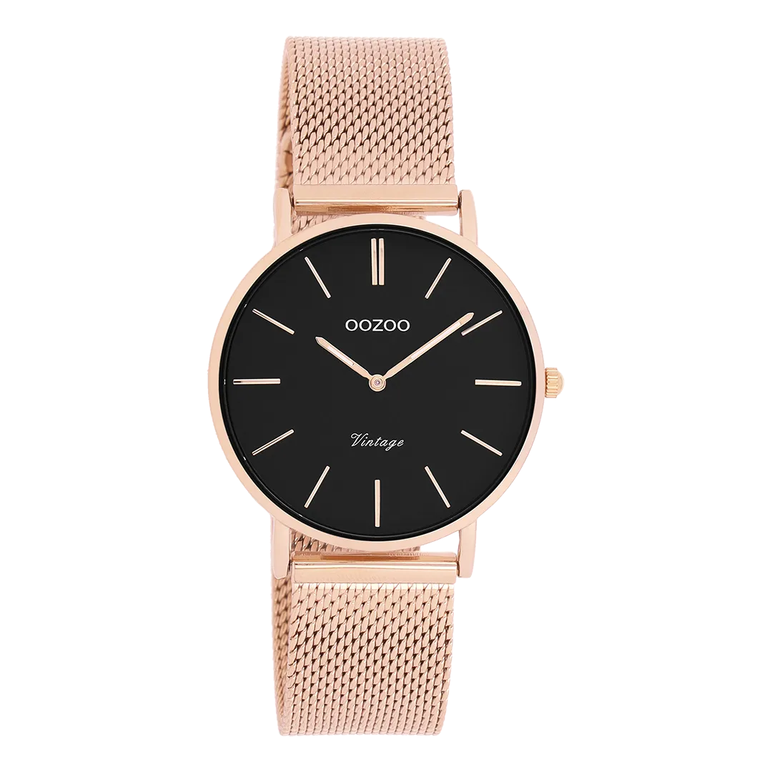 Rose gold coloured OOZOO watch with metal mesh bracelet - C9927