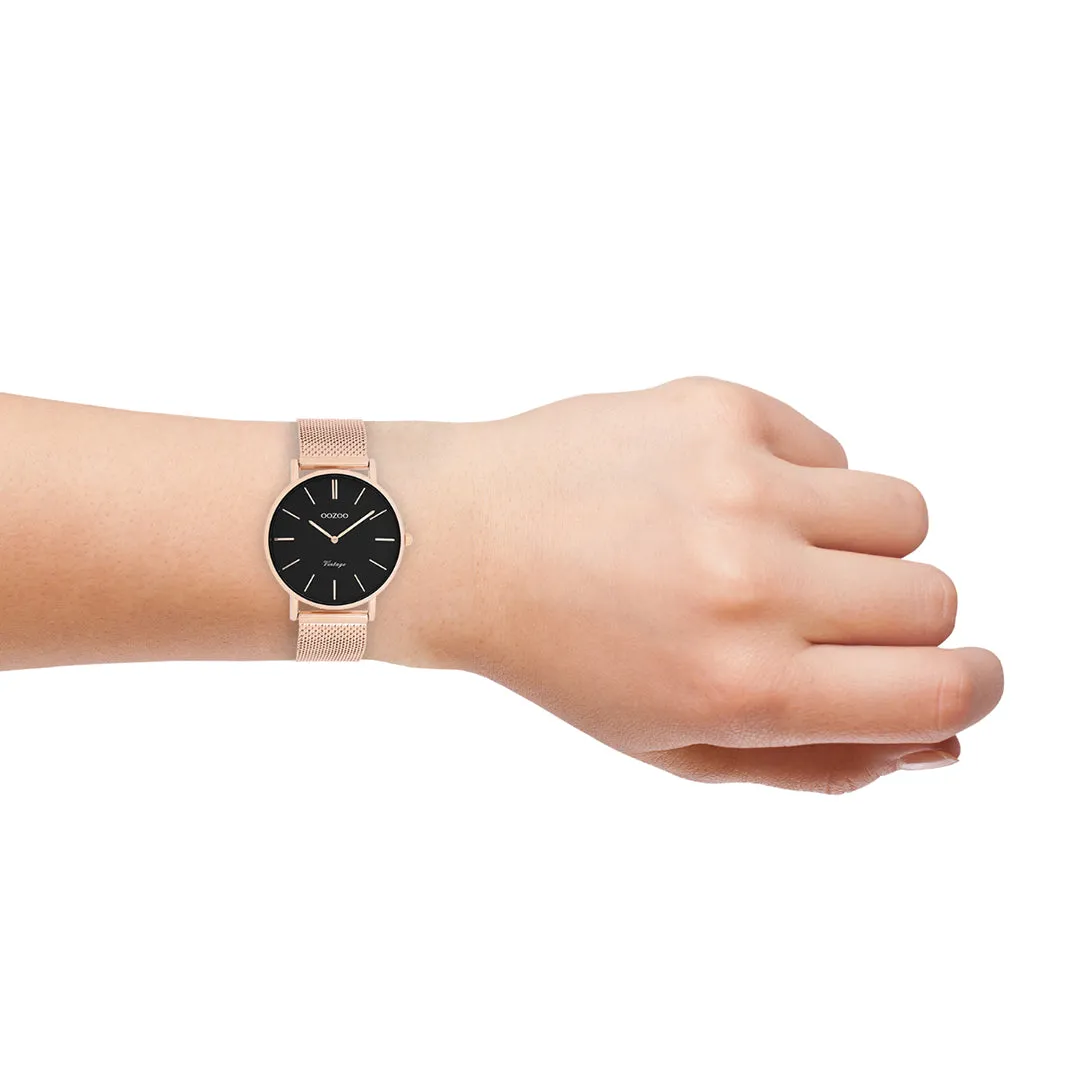 Rose gold coloured OOZOO watch with metal mesh bracelet - C9927