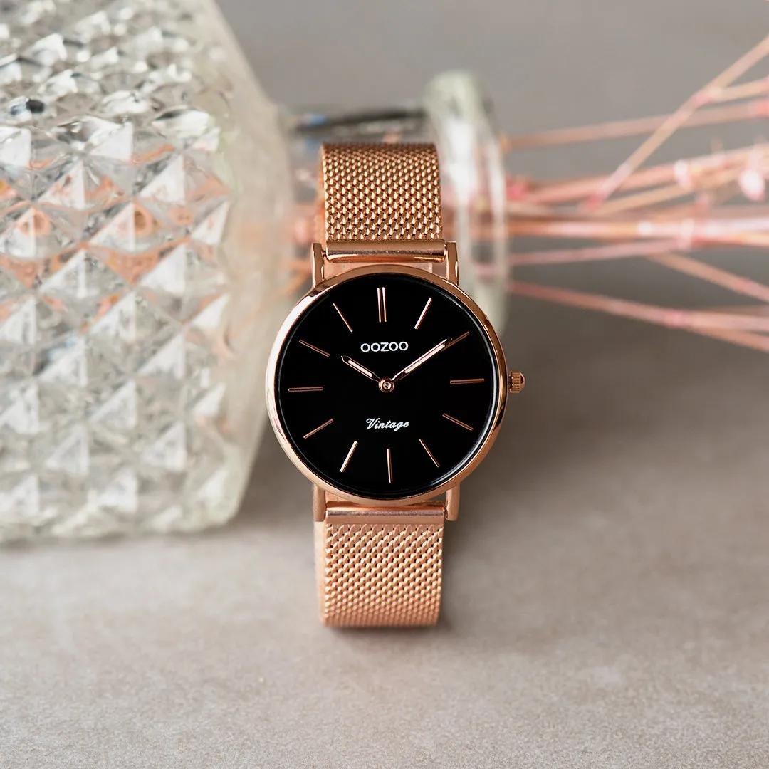 Rose gold coloured OOZOO watch with metal mesh bracelet - C9927