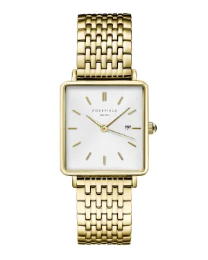 Rosefield The Boxy White Sunray Steel Gold Watch QWSG-Q09