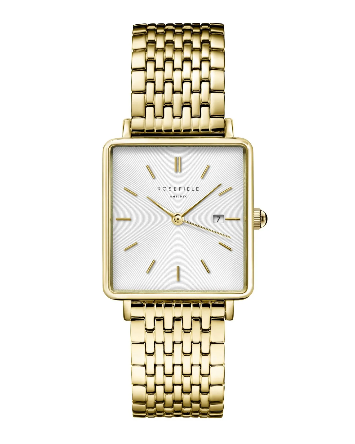 Rosefield The Boxy White Sunray Steel Gold Watch QWSG-Q09