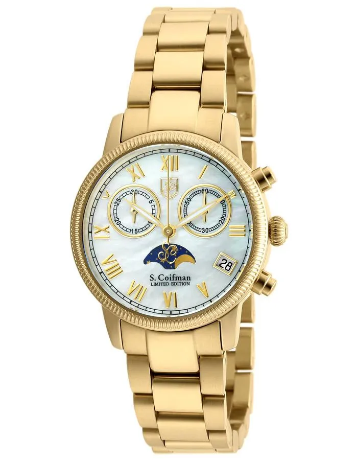 S.Coifman Womens LE Moon Phase Watch - Gold-Tone - Mother of Pearl - Bracelet