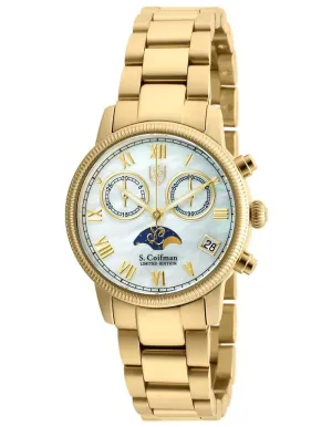 S.Coifman Womens LE Moon Phase Watch - Gold-Tone - Mother of Pearl - Bracelet