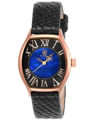 S.Coifman Womens Tonneau Watch - Dark Blue Mother of Pearl - Woven Leather