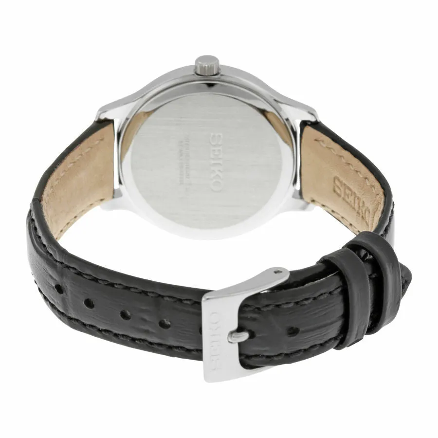 Seiko Black Dial Black Leather Womens Watch