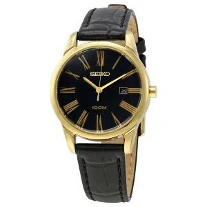 Seiko Black Dial Leather Womens Watch
