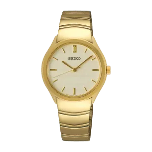 Seiko Gold Stainless Steel Quartz Champagne Dial Watch SUR552P
