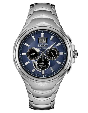 Seiko Men's Big Date Solar Chronograph - Stainless Steel - Blue Dial