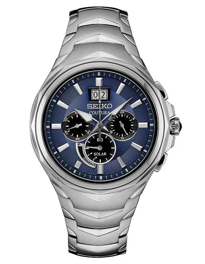 Seiko Men's Big Date Solar Chronograph - Stainless Steel - Blue Dial