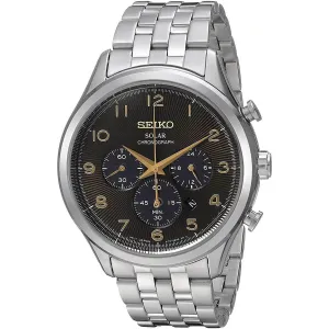 Seiko Men's Chronograph Watch - Core Solar Black Dial Stainless Steel Bracelet | SSC563
