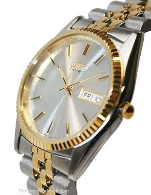 Seiko Mens Day/Date Dress Watch - Stainless and Gold Tone