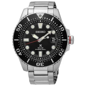 Seiko Men's Dive Watch - Prospex Solar Black Dial Stainless Steel Bracelet | SNE551P1