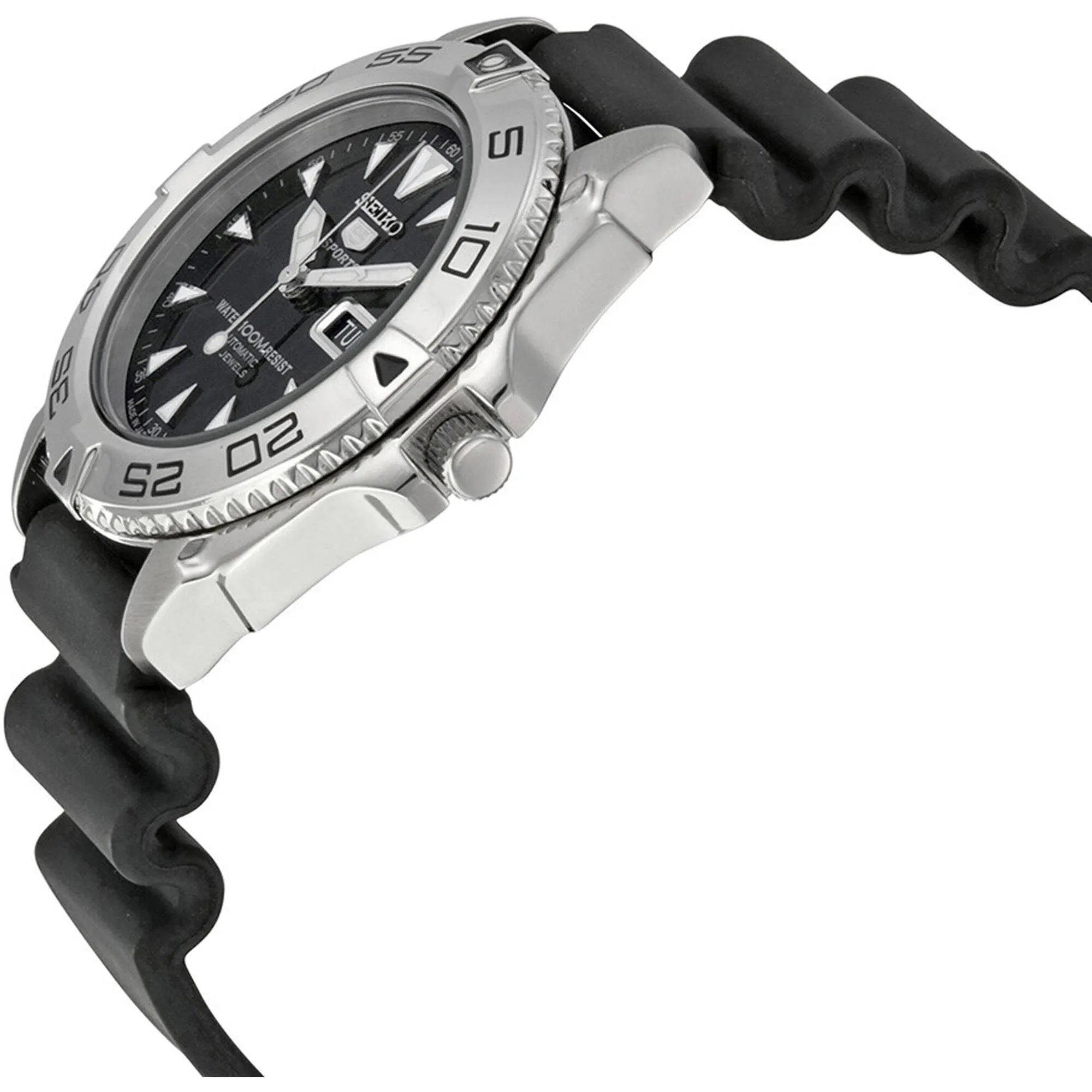 Seiko Men's Watch - 5 Sports Automatic Power Reserve Black Rubber Strap | SNZB33J2