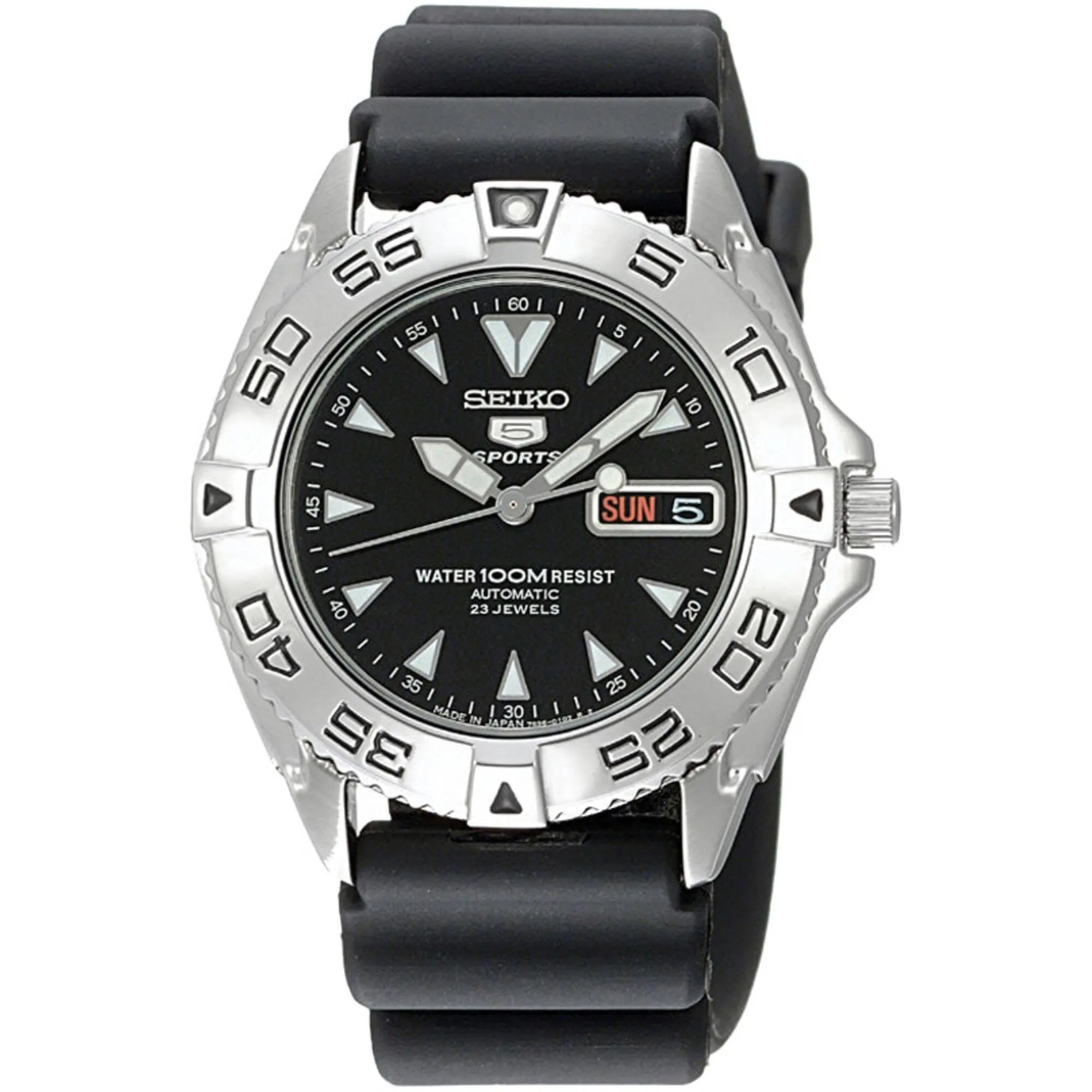 Seiko Men's Watch - 5 Sports Automatic Power Reserve Black Rubber Strap | SNZB33J2