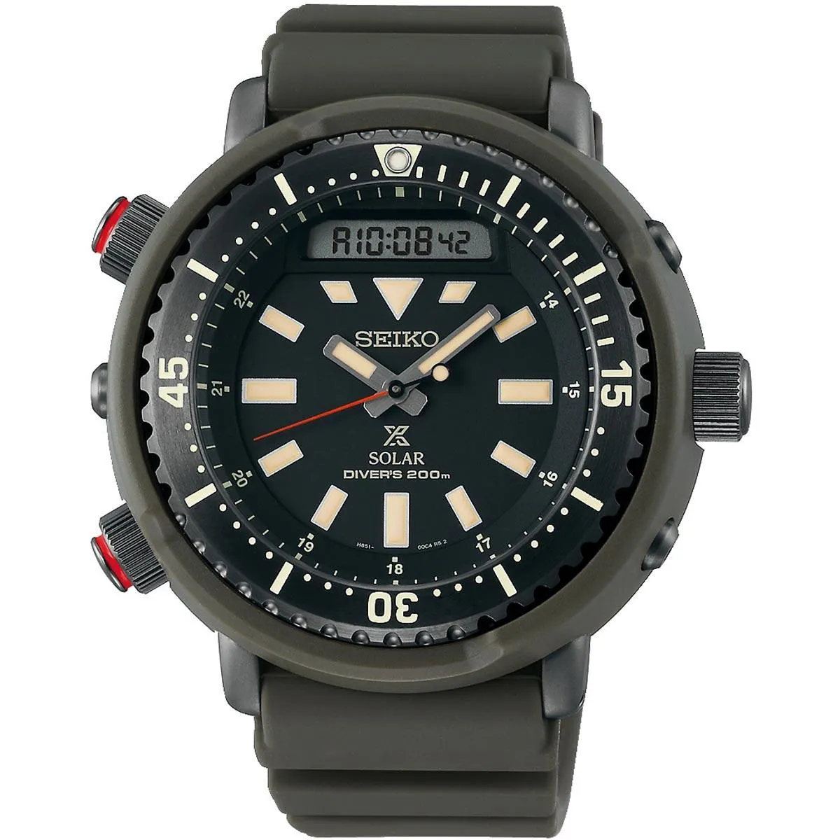 Seiko Men's Watch - Prospex Analog Digital Dial Dark Green Silicone Strap | SNJ031P1
