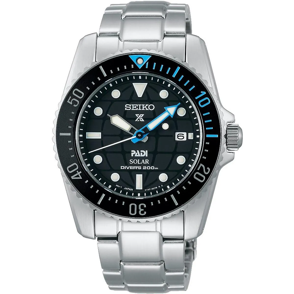 Seiko Men's Watch - Prospex Padi Solar Black Dial Bracelet Rotating Bezel | SNE575P1