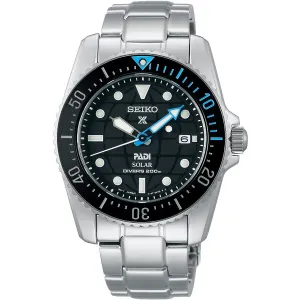 Seiko Men's Watch - Prospex Padi Solar Black Dial Bracelet Rotating Bezel | SNE575P1
