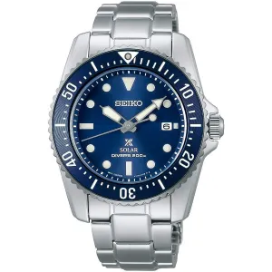 Seiko Men's Watch - Prospex Solar Blue Dial Steel Bracelet Rotating Bezel | SNE585P1