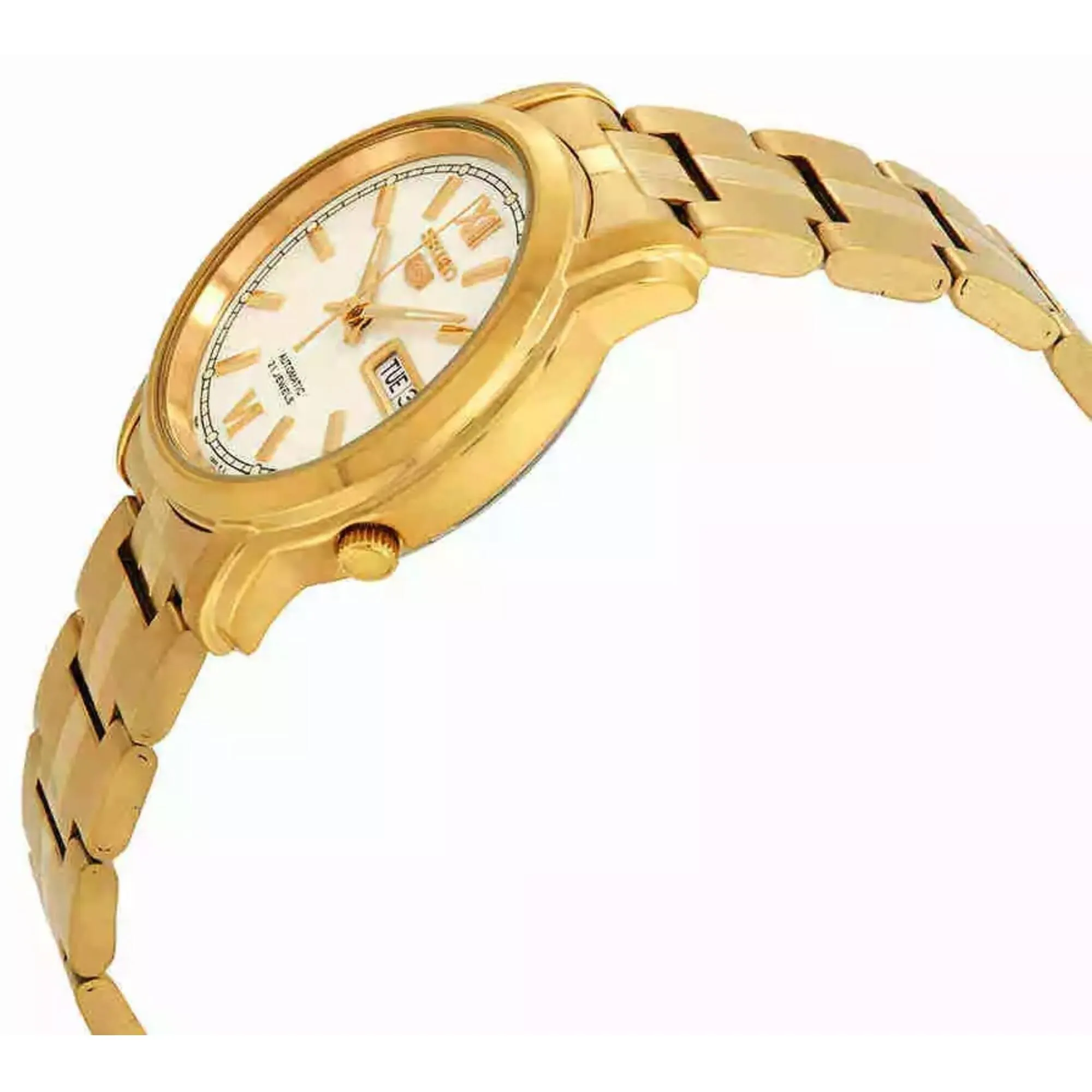 Seiko Men's Watch - Seiko 5 Automatic White Dial Yellow Gold Bracelet | SNKK84