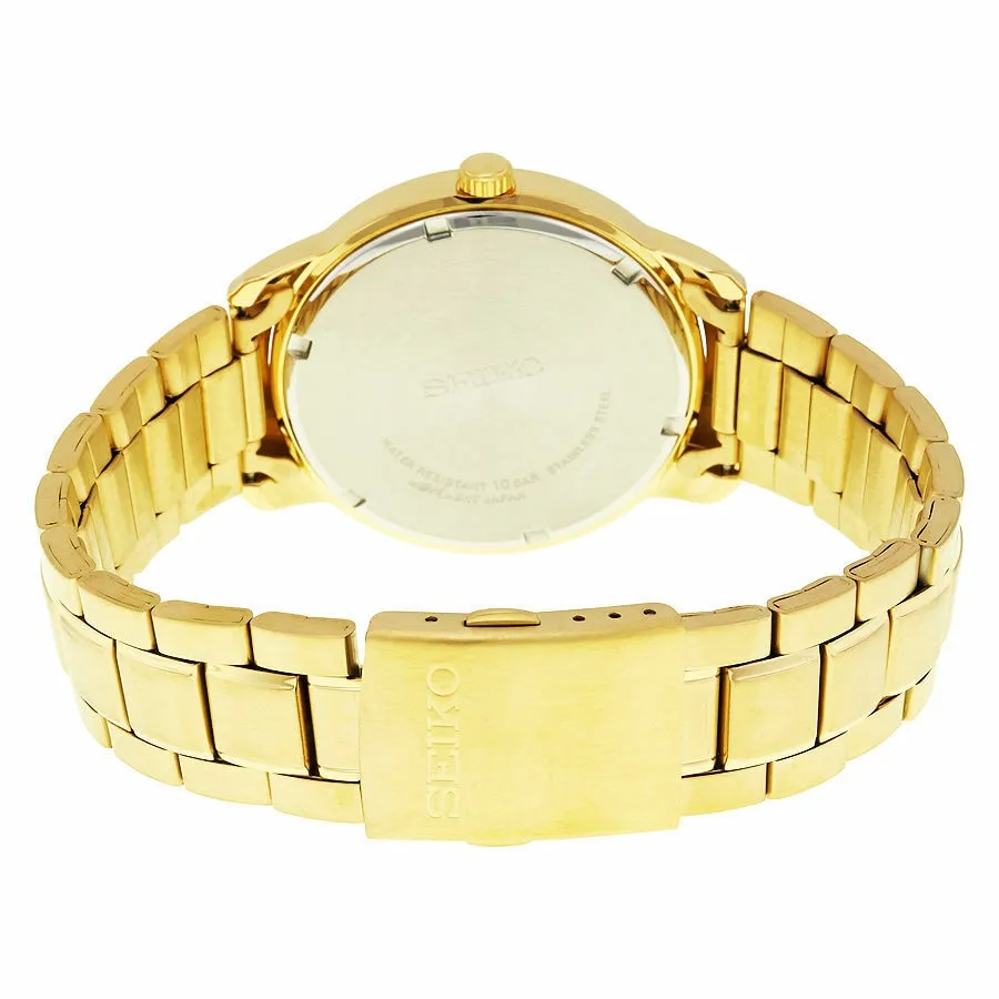 Seiko Neo Classic Black Dial Gold Tone Stainless Steel Mens Watch