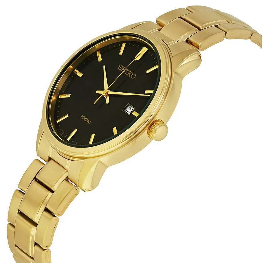 Seiko Neo Classic Black Dial Gold Tone Stainless Steel Mens Watch