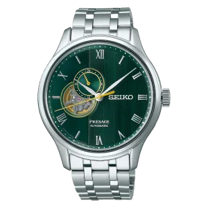 Seiko Presage Green Dial Elegant Japanese Garden Open Heart Watch SSA463J