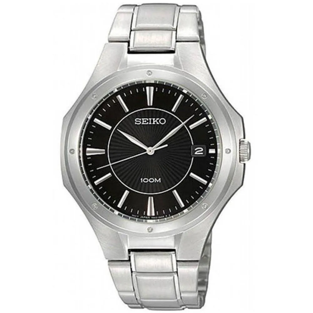 Seiko SGEF61 Men's Textured Black Dial Stainless Steel Bracelet Watch