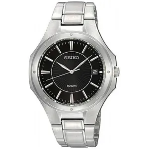 Seiko SGEF61 Men's Textured Black Dial Stainless Steel Bracelet Watch