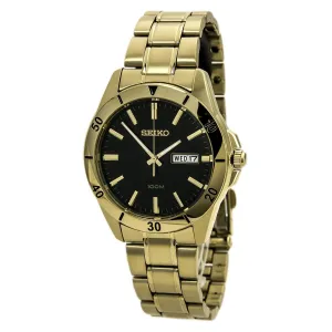 Seiko SGGA86 Men's Special Value Sports Black Dial Gold Plated Steel Bracelet Quartz Watch
