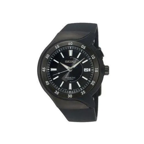 Seiko SKA453 Men's Kinetic Streamline Black Ion Plated Urethane Strap Watch