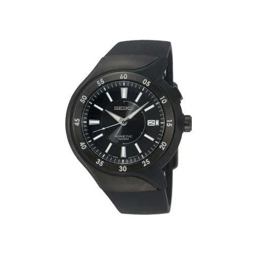 Seiko SKA453 Men's Kinetic Streamline Black Ion Plated Urethane Strap Watch