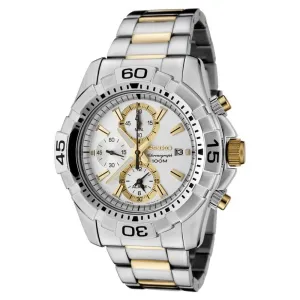 Seiko SNAE27 Men's Alarm Silver Dial Two Tone Steel Bracelet Chrono Watch
