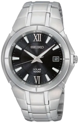 Seiko SNE087 Men's Black Dial Solar Powered Stainless Steel Watch