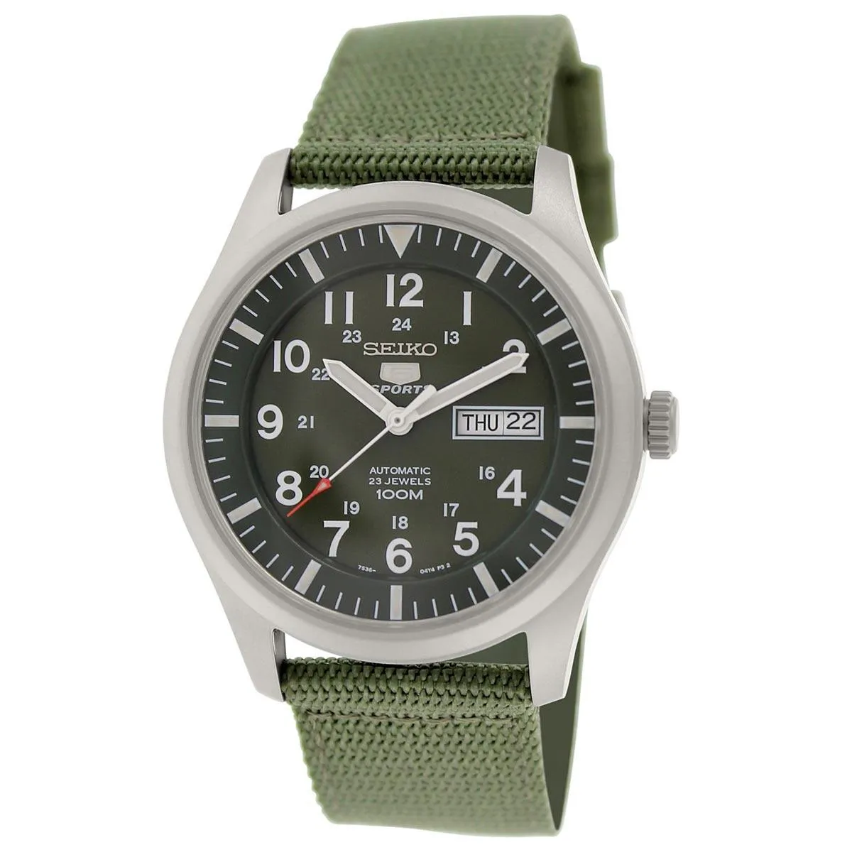 Seiko SNZG09K1 Men's 5 Sport Green Dial Green Nylon Strap Automatic Watch