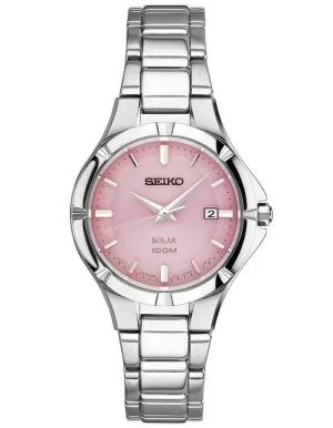 Seiko Solar Ladies Sport Dress Watch - Pink Dial - Stainless - Date - Bracelet