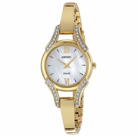 Seiko Solar Mother Of Pearl Gold-Tone Womens Watch