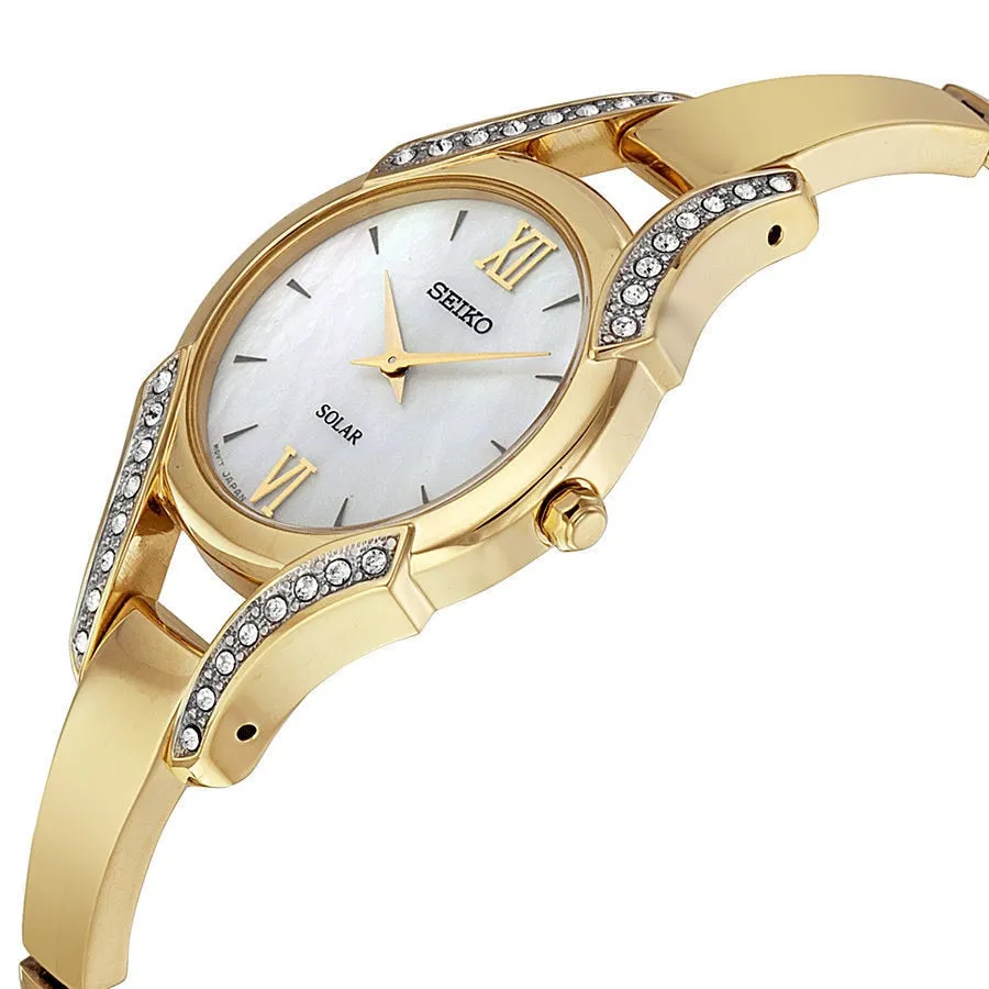 Seiko Solar Mother Of Pearl Gold-Tone Womens Watch