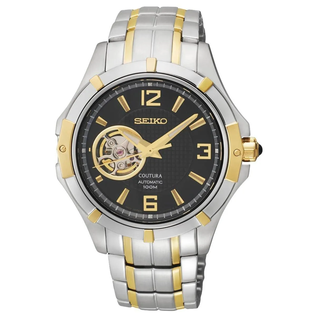 Seiko SRP318 Men's Coutura Semi Skeleton Black Dial Two Tone Steel Automatic Watch