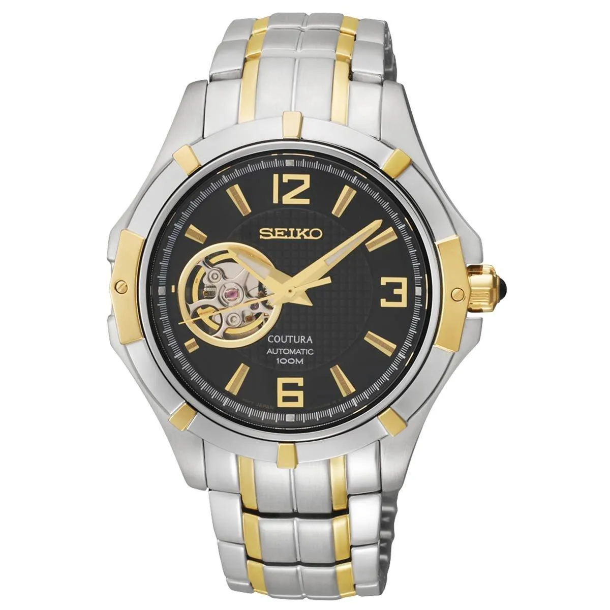Seiko SRP318 Men's Coutura Semi Skeleton Black Dial Two Tone Steel Automatic Watch