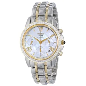 Seiko SSC892 Women's Le Grand Sport Solar Chronograph MOP Dial Two Tone Steel Diamond Watch