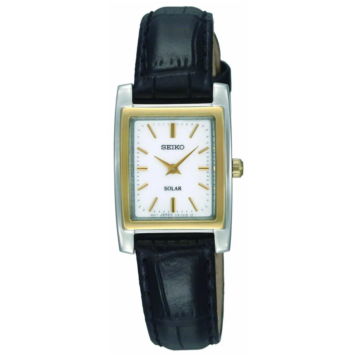 Seiko SUP062 Women's Solar Power Reserve White Dial Black Leather Strap Watch