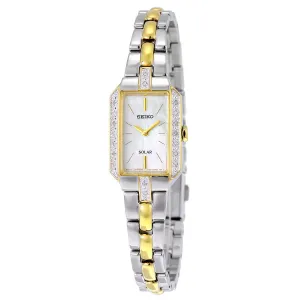 Seiko SUP234 Women's Core Solar White MOP Dial Two Tone Stainless Steel Diamond Watch