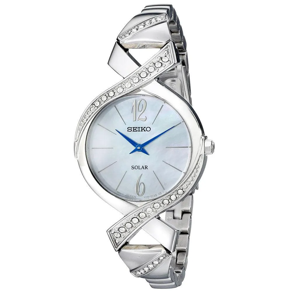Seiko SUP263 Women's Core Solar MOP Dial Steel Bracelet Swarovski Crystal Accented Watch