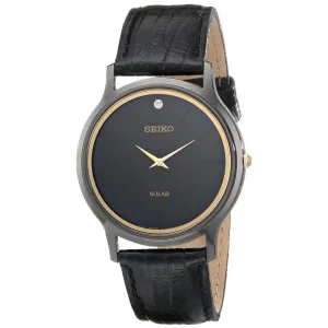 Seiko SUP875 Men's Solar Core Quartz Black Dial Black Leather Strap Diamond Watch