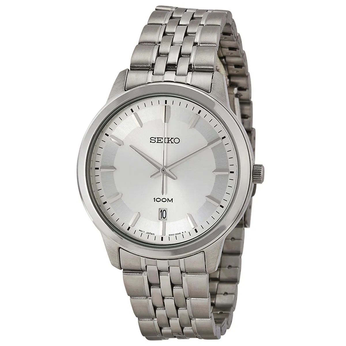 Seiko SUR027 Men's Classic Quartz Silver Tone Dial Stainless Steel Watch