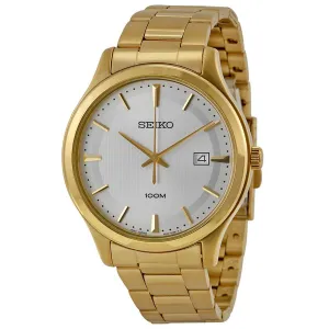 Seiko SUR054 Men's Dress Quartz Silver Dial Yellow Gold Steel Watch