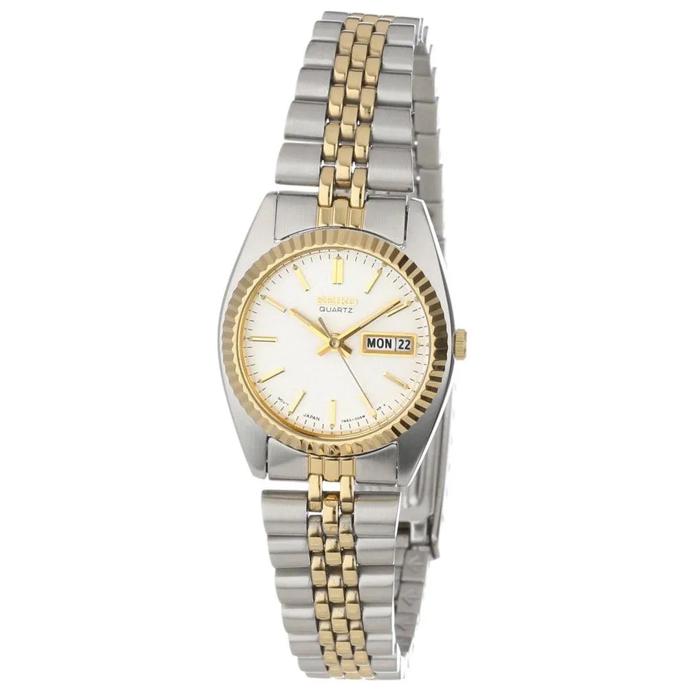 Seiko SWZ054 Women's Dress Two Tone White Dial Quartz Watch